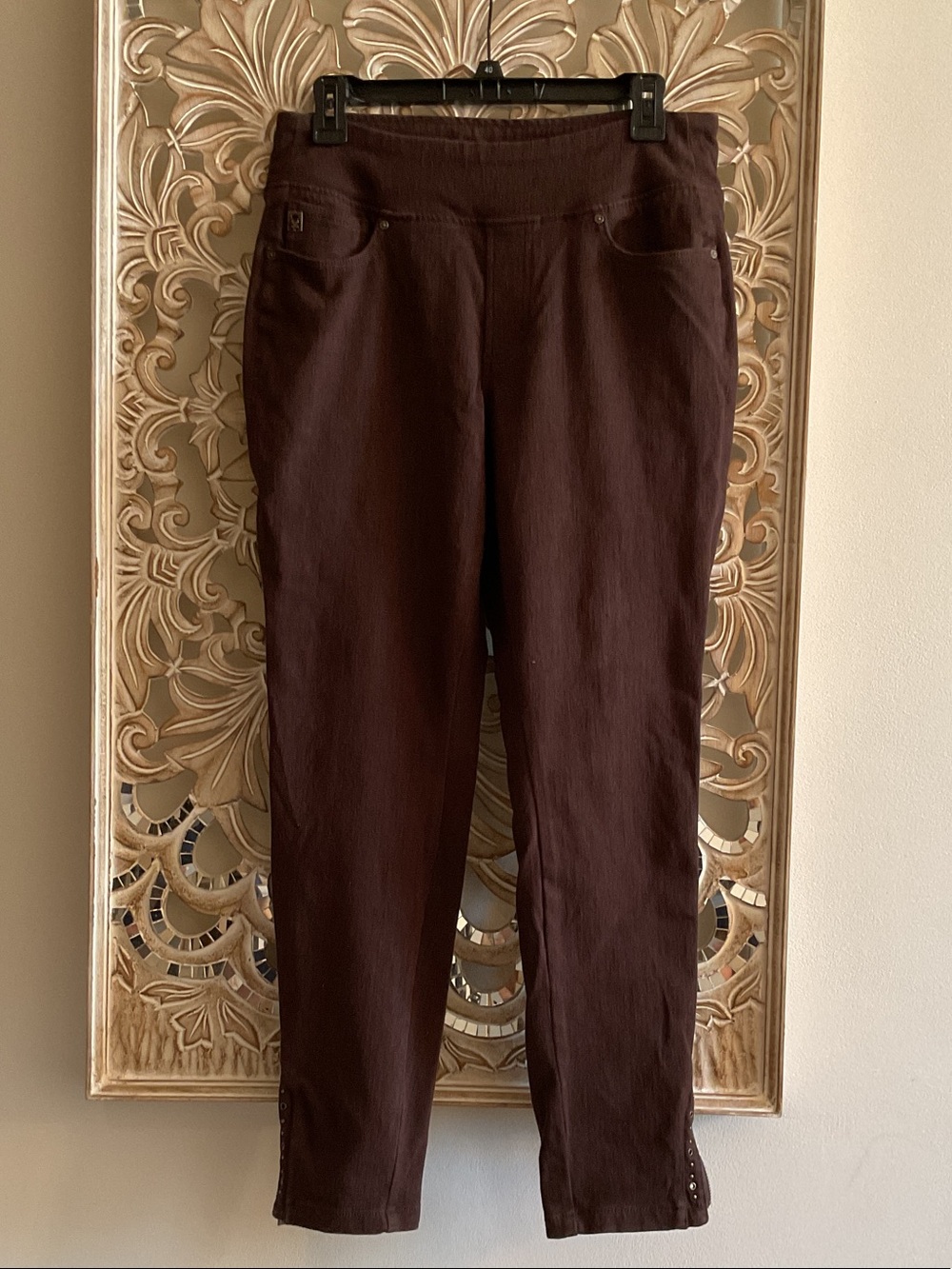 Belle by Kim Gravel Dark Brown Ankle Slim Pull-On Jeans
